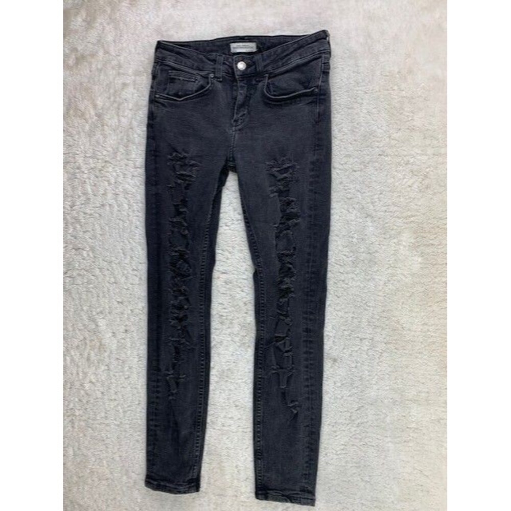 Zara Size 6 Womens Jeans Black Wash Skinny Distressed Stretch Mid Rise